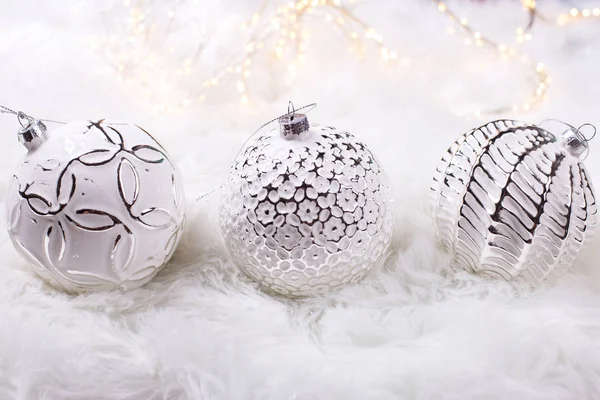 Christmas New Year Set Decorative White Balls — Stock Photo, Image