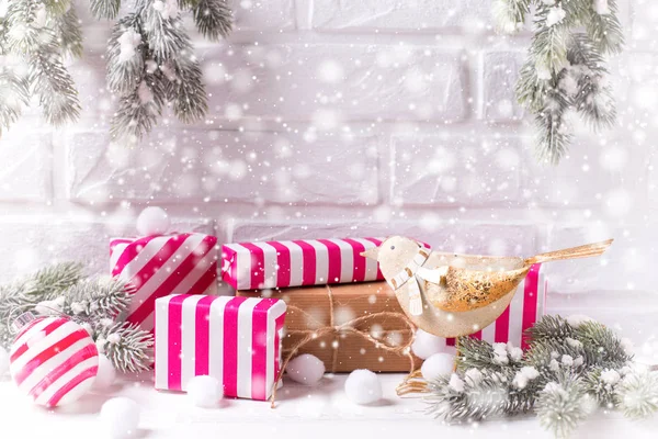 Zár Megjelöl Kilátás Gyönyörű Ünnepi Karácsonyi Újévi Dekoráció — Stock Fotó