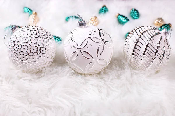 Christmas New Year Set Decorative White Balls Stock Image