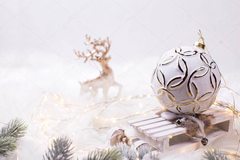 close up view of beautiful festive christmas and new year decorations