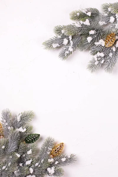 Composizione Vacanze Invernali Festive Con Rami Abete Decorazioni Natalizie — Foto Stock