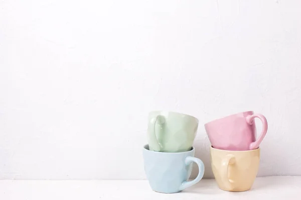 Close View Pile Colourful Teacups White Background — Stock Photo, Image