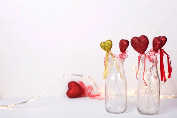 Erster Valentinstag Hintergrund Mit Dekorativen Herzen — Stockfoto