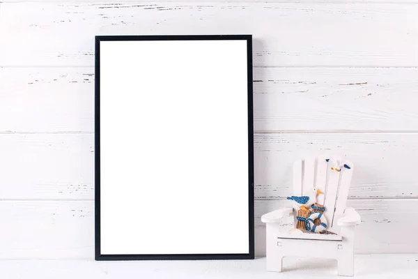 Black  frame mockup  with copy space and sea vacation  decoratio