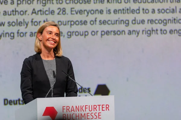 Frankfurt Main Alemania Octubre 2018 Federica Mogherini Política Italiana Alta — Foto de Stock