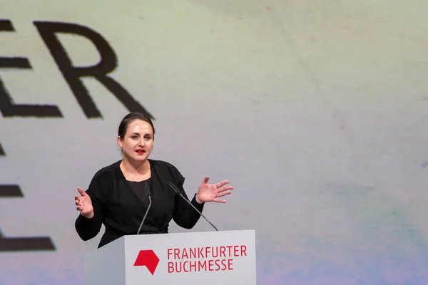 Frankfurt Nad Mohanem Německo Října 2018 Nino Haratischwili Svém Projevu — Stock fotografie