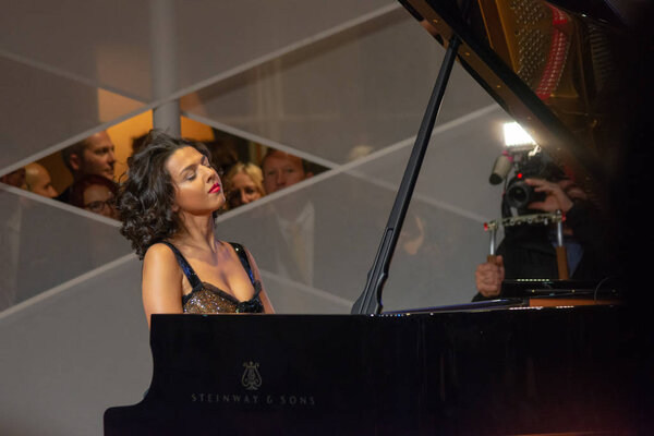 FRANKFURT AM MAIN, Germany - October 9 2018: Khatia Buniatishvili (georgian pianist) at the opening ceremony of the 70th Frankfurt Book Fair / Buchmesse Frankfurt 2018
