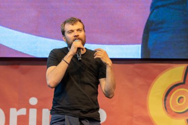 Stuttgart, Almanya - 30th Haziran 2018: Comic Con Almanya Stuttgart, bir iki gün fan kongre, Pilou Asbaek (tahtlar oyunu)