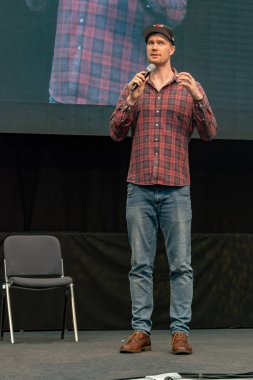 Stuttgart, Almanya - 30th Haziran 2018: Comic Con Almanya Stuttgart, bir iki gün fan kongre, Joonas Suotamo (Chewbacca, yıldız savaşları)