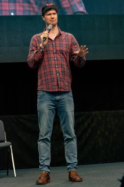 Stuttgart, Almanya - 30th Haziran 2018: Comic Con Almanya Stuttgart, bir iki gün fan kongre, Joonas Suotamo (Chewbacca, yıldız savaşları)