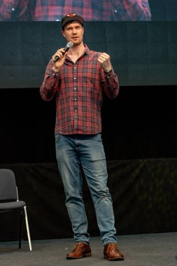 Stuttgart, Almanya - 30th Haziran 2018: Comic Con Almanya Stuttgart, bir iki gün fan kongre, Joonas Suotamo (Chewbacca, yıldız savaşları)