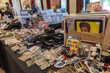 Bad Nauheim, Almanya - 19 Ağustos 2018: 17 Avrupa Elvis Festivali dört gün fan kongre mal