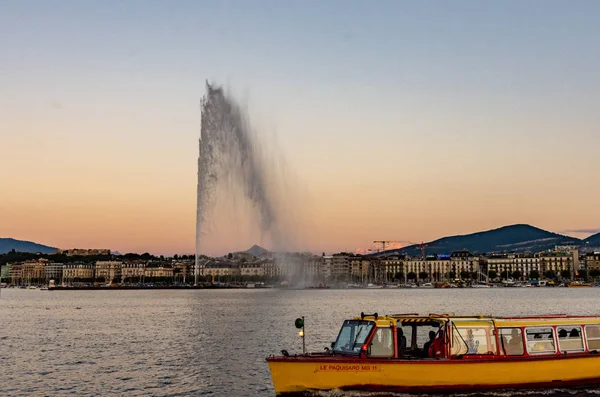 Jet Eau Marco Cidade Genebra Pôr Sol 500L Água São — Fotografia de Stock