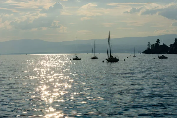 Vista Barco Laca Leman Lago Geneva Como Visto Montreux Suíça — Fotografia de Stock