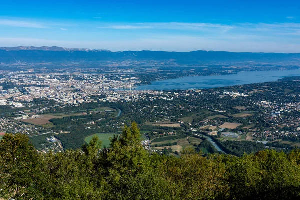 Vista Aérea Ginebra Suiza Lago Lac Lemon Geneva Paisaje Circundante — Foto de Stock