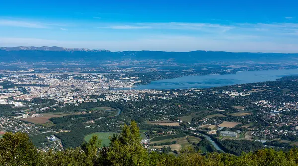 Vista Aérea Ginebra Suiza Lago Lac Lemon Geneva Paisaje Circundante — Foto de Stock