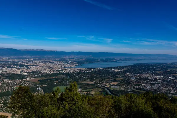 Vista Aérea Ginebra Suiza Lago Lac Lemon Geneva Paisaje Circundante — Foto de Stock