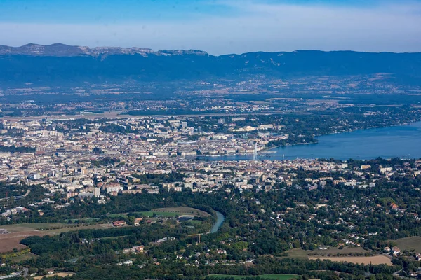 Vista Aérea Ginebra Suiza Lago Lac Lemon Geneva Paisaje Circundante — Foto de Stock