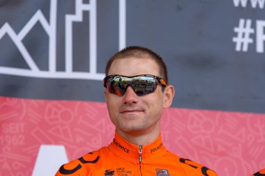 Eschborn, Almanya - 1 Mayıs 2018: Eschborn-Frankfurt bisiklet yarışı, Lukasz Owsian (Ccc Sprandi Polkowice)