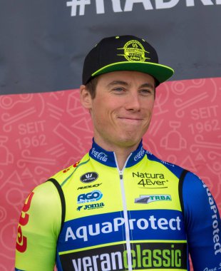 Eschborn, Almanya - 1 Mayıs 2018: Dimitri Peyskens (Wb Aqua korumak Veranclassic) Frankfurt Eschborn bisiklet yarışı