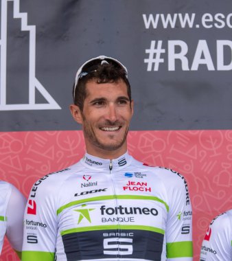 Eschborn, Almanya - 1 Mayıs 2018: Brice Feillu (takım Fortuneo Samsic) Frankfurt Eschborn bisiklet yarışı