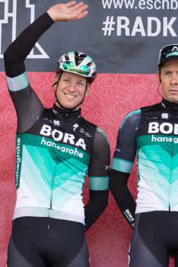 ESCHBORN, GERMANY - MAY 1st 2018: Pascal Ackermann (Bora-Hansgrohe) at Eschborn-Frankfurt cycling race