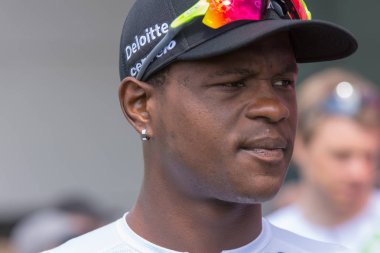 Eschborn, Almanya - 1 Mayıs 2018: Eschborn-Frankfurt bisiklet yarışı, Nicholas Dlamini (takım boyut veri)