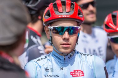 Eschborn, Almanya - 1 Mayıs 2018: Simon Spilak (takım Katusha Alpecin) Frankfurt Eschborn bisiklet yarışı