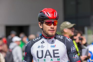 Eschborn, Almanya - 1 Mayıs 2018: Eschborn-Frankfurt bisiklet yarışı, Filippo Ganna (BAE ekibi Emirlikleri)