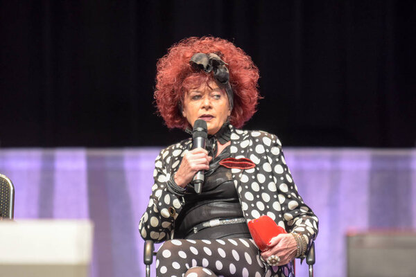 Bonn, Germany. 20th Oct 2017. Patricia Quinn (* 1944), actress - The Horror Picture Show - talking about her experiences during a panel at Fear Con, a horror fan convention taking place in the Maritim Hotel Bonn between October 20-22nd, 2017.