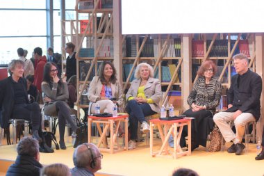 Frankfurt, Germany. 11th Oct, 2017. Prix des cinq continents de la Francophonie Jury;Paula Jacques, Ananda Devi, Hubert Haddad, Monique Ilboudo, Venus Khoury-Ghata, Jean Marie Gustave Le Clezio, Wilfried N'Sonde, Lyonel Trouillot und Fawzia Zouari. A