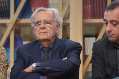 Frankfurt, Almanya. 11 Ekim, 2017. Bernard Pivot, Jerome Ferrari Frankfurt Bookfair Prix Goncourt Ödülü aldı Prix Goncourt panelde adlı / Buchmesse Frankfurt 2017 