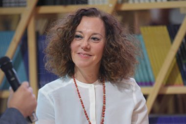 Frankfurt, Almanya. 11 Ekim, 2017. Gila Lustiger (* 1963), Fransız yazar, Incipit! Frankfurt Bookfair panelde / Buchmesse Frankfurt 2017