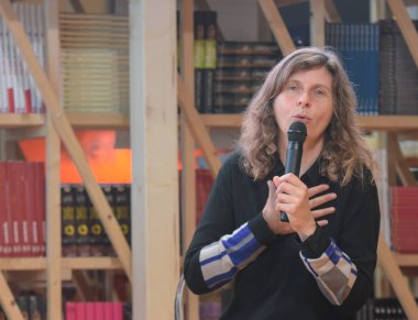 Frankfurt, Almanya. 11 Ekim, 2017. Olivia Rosenthal (* 1965), Fransız yazar, Incipit! Frankfurt Bookfair panelde / Buchmesse Frankfurt 2017