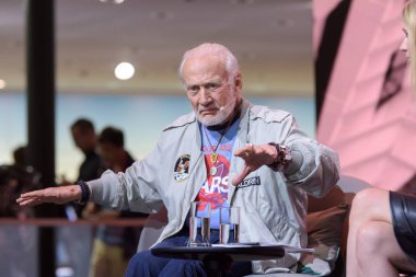 Frankfurt, Germany. 15th Sep, 2017. Buzz Aldrin, astronaut, Apollo 11, speaking about cycling pathways to mars: my vision for our future in space at the Mercedes Benz 