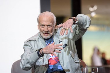 Frankfurt, Germany. 15th Sep, 2017. Buzz Aldrin, astronaut, Apollo 11, speaking about cycling pathways to mars: my vision for our future in space at the Mercedes Benz 