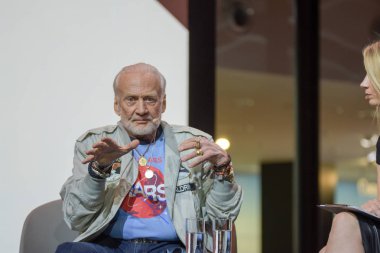 Frankfurt, Germany. 15th Sep, 2017. Buzz Aldrin, astronaut, Apollo 11, speaking about cycling pathways to mars: my vision for our future in space at the Mercedes Benz 