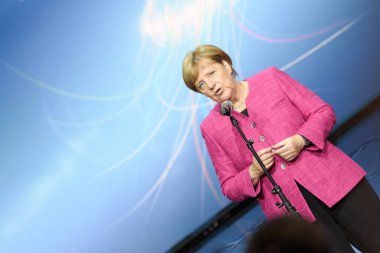 Frankfurt, Almanya. 14 Eylül, 2017. Angela Merkel de Frankfurt/Main 67 IAA Uluslararası Motor Show ile onun tur sonunda Salı, 14th Eylül 2017 konuşma