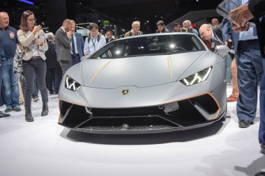 Frankfurt, Almanya. 12 Eylül, 2017. Lamborghini basın toplantısı 65 IAA Uluslararası Otomobil Fuarı'nda Frankfurt/Main'da Tarih Salı, 12 Eylül 2017