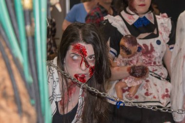 Dortmund, Almanya - 8 Nisan: Hafta sonu cehennem, bir iki gün (Nisan 7-8 2018) korku temalı fan kongre gösterimler.