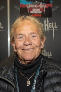 Dortmund, Almanya - 3 Kasım 2018: Susan Backlinie (* 1946, eski oyuncu ve dublörü, Jaws) hafta sonu, cehennem 2018, bir iki gün (Kasım 3-4 2018) korku temalı Kongre fan..