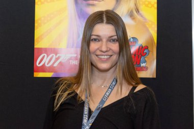 Dortmund, Almanya - 1st Aralık 2018: Ivana Milicevic (* 1974, Boşnak asıllı Amerikalı aktris) Alman Comic Con Dortmund adlı iki günde fan kongre