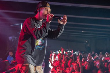 Dortmund, Almanya - 1st Aralık 2018: Mike şarkıcı (* 2000, Alman şarkıcı-söz yazarı, aktör) adlı Nickelodeon Slimefest 2018, Almanya'da ilk Slimefest