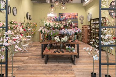 Frankfurt, Almanya. 11 Şubat 2019. Ambiente gösterimler Ticaret Fuarı 2019: bitki dekorasyon Decostar tarafından. Önde gelen bir tüketim malları ticaret daha fazla 4300 katılımcı ve 130.000 + profesyonel ziyaretçiler ile Fuarı Ambiente olduğunu.