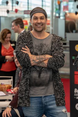 Frankfurt Main, Almanya - 2 Nisan 2019: David Garrett (*1980, Alman kemancı) Musikmesse Frankfurt'ta