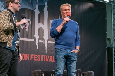 Dortmund, Almanya - 14 Nisan 2018: Dolph Lundgren (*1957, İsveçli aktör) Weekend of Hell Spring Edition 2019'da, iki gün (13-14 Nisan 2019) korku temalı hayran kongresi.