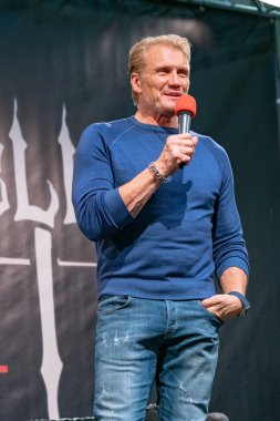 Dortmund, Almanya - 14 Nisan 2018: Dolph Lundgren (*1957, İsveçli aktör) Weekend of Hell Spring Edition 2019'da, iki gün (13-14 Nisan 2019) korku temalı hayran kongresi.