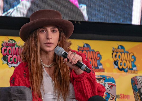DORTMUND, GERMANY - April 13th 2019: Nadia Hilker (*1988, German actress and model) talks about her experiences in the walking dead at German Comic Con Dortmund Spring Edition
