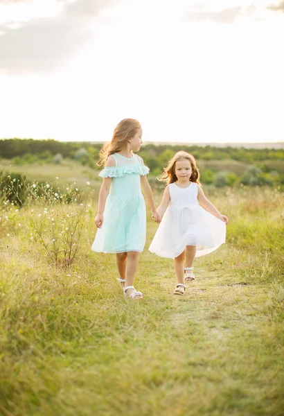 Дві чарівні сестрички розважаються на відкритому повітрі . — стокове фото