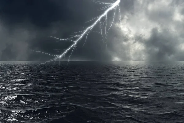 Tempo Tempestuoso Oceano Com Relâmpagos — Fotografia de Stock